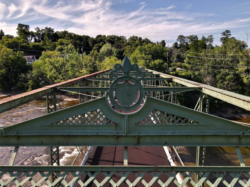 View of the Upper Bridge top truss and ornamental design.  Save Keeseville Historic Bridge