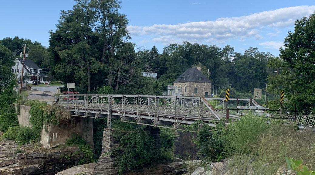A side view of the Old State Road Bridge